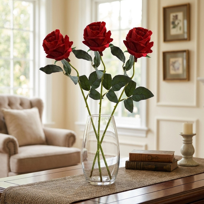 گل مصنوعی مدل شاخه گل رز کد 50Cm  بسته 3 عددی