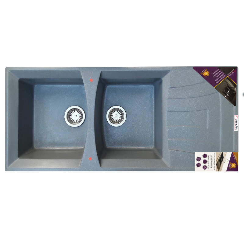سینک ظرفشویی گرانیت توکار دو لگنه پارادایز مدل TURKEY223-GRAY-AKLIL