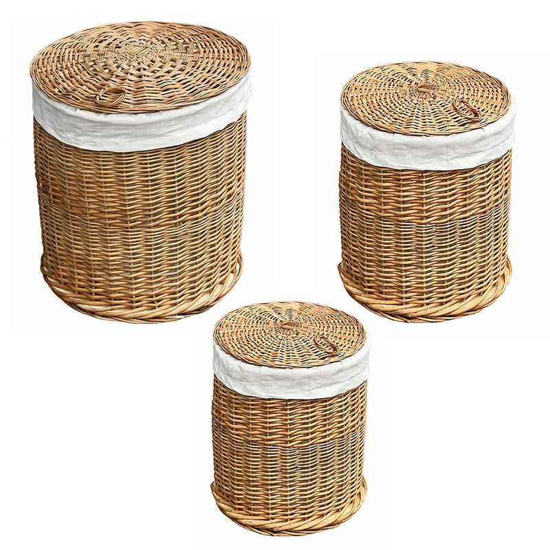 سبد رخت چرک مدل استوانه طرح درب دار مجموعه 3 عددی