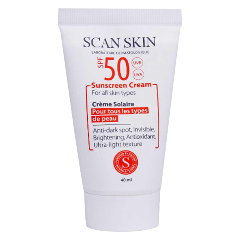 کرم ضدآفتاب و ضدلک بی‌رنگ اسکن اسکین مدل SPF50 مناسب انواع پوست، حجم 40 میلی‌لیتر